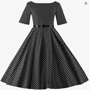 Women's Vintage Boat Neck Hepburn Sleeve 1950s Rockabilly Cocktail Party Dress